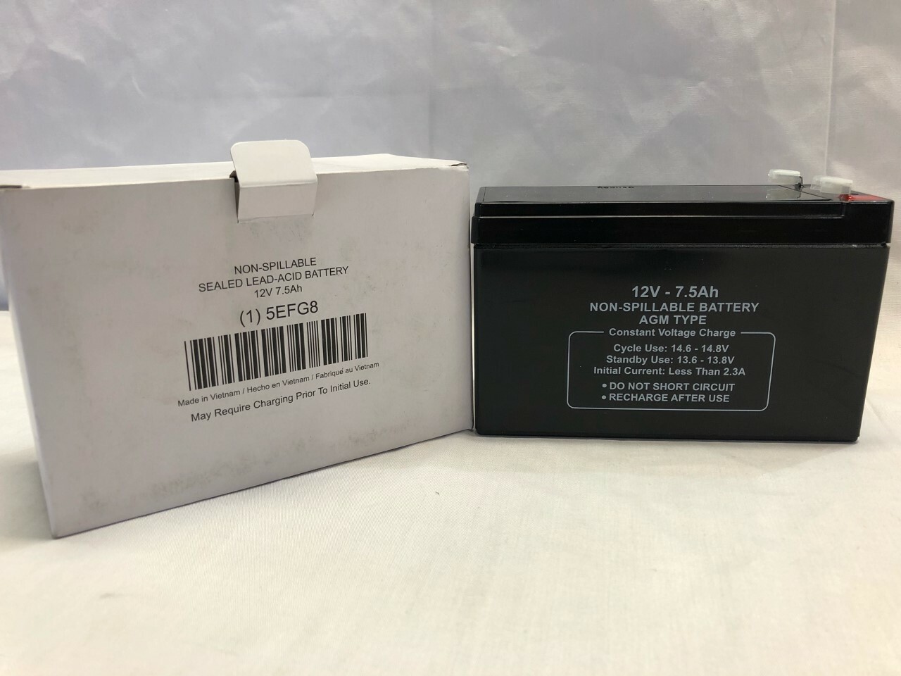 12V DC, Sealed Lead Acid Battery, 7.5 Ah, Faston, 3.78 in Height, 4.62 lb