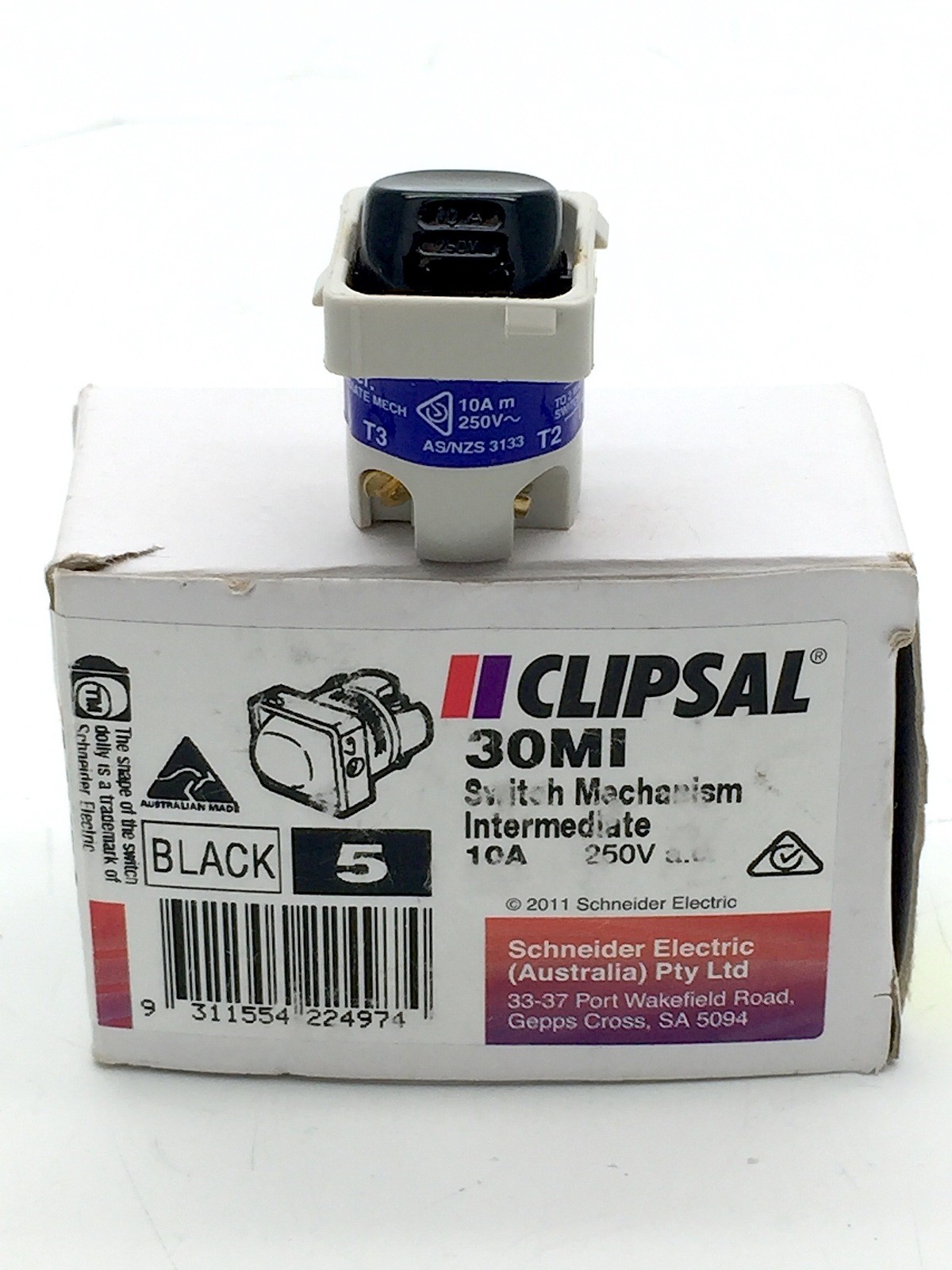 Clipsal 30MI Switch Mechanism Intermediate 10A 250V Black on White Dolly