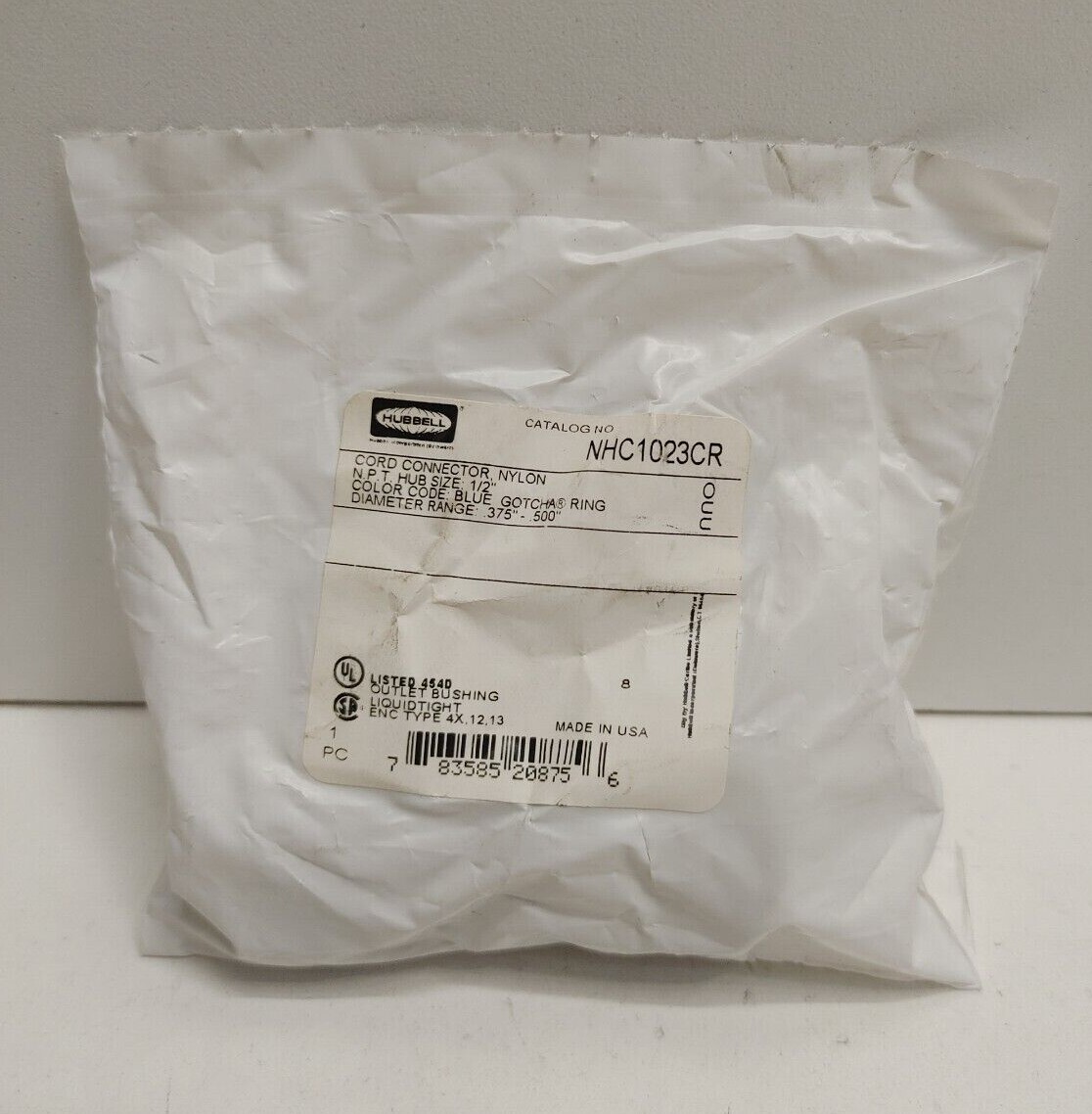 NEW OLD STOCK! HUBBELL 1/2″ NPT .375″-.5″ NYLON CORD CONNECTOR NHC1023CR