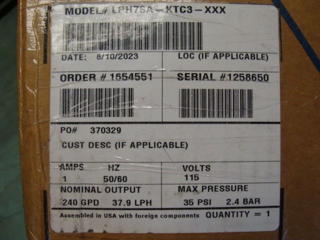 PULSATRON SERIES E PLUS METERING PUMP LPH7SA-KTC3-XXX 240GPD @ 35PSI 115VAC