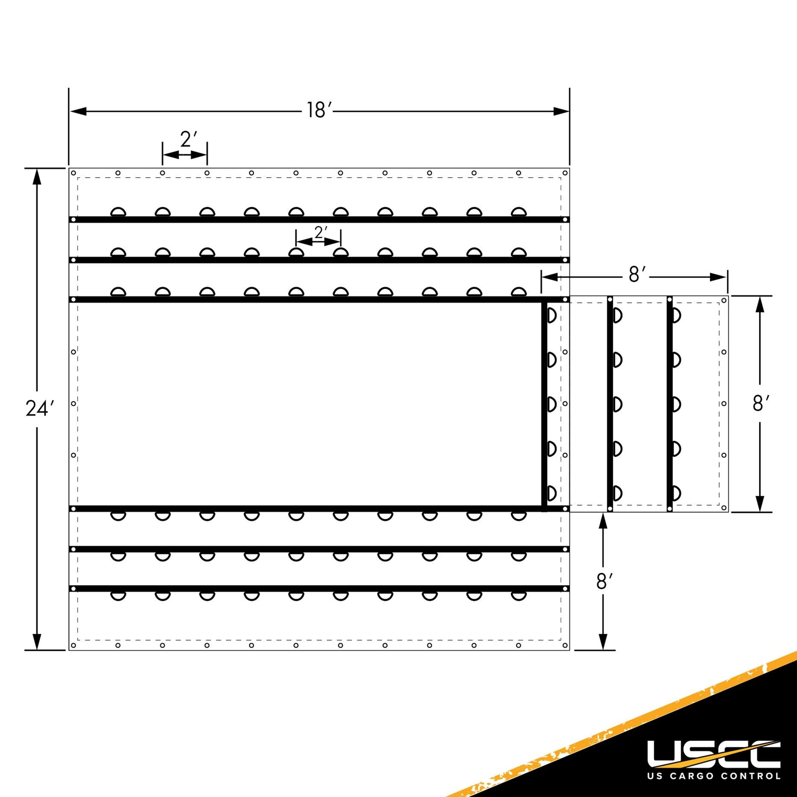 USCC Lightweight Lumber Tarp – 24′ X 18′ w/8′ Drop and Flap – 14oz Black Tarp