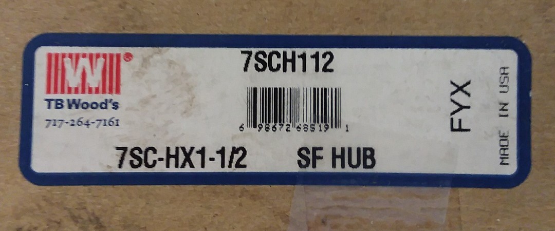 TB WOOD’S 7SCH112 SF HUB 7SC-HX1-1/2, New