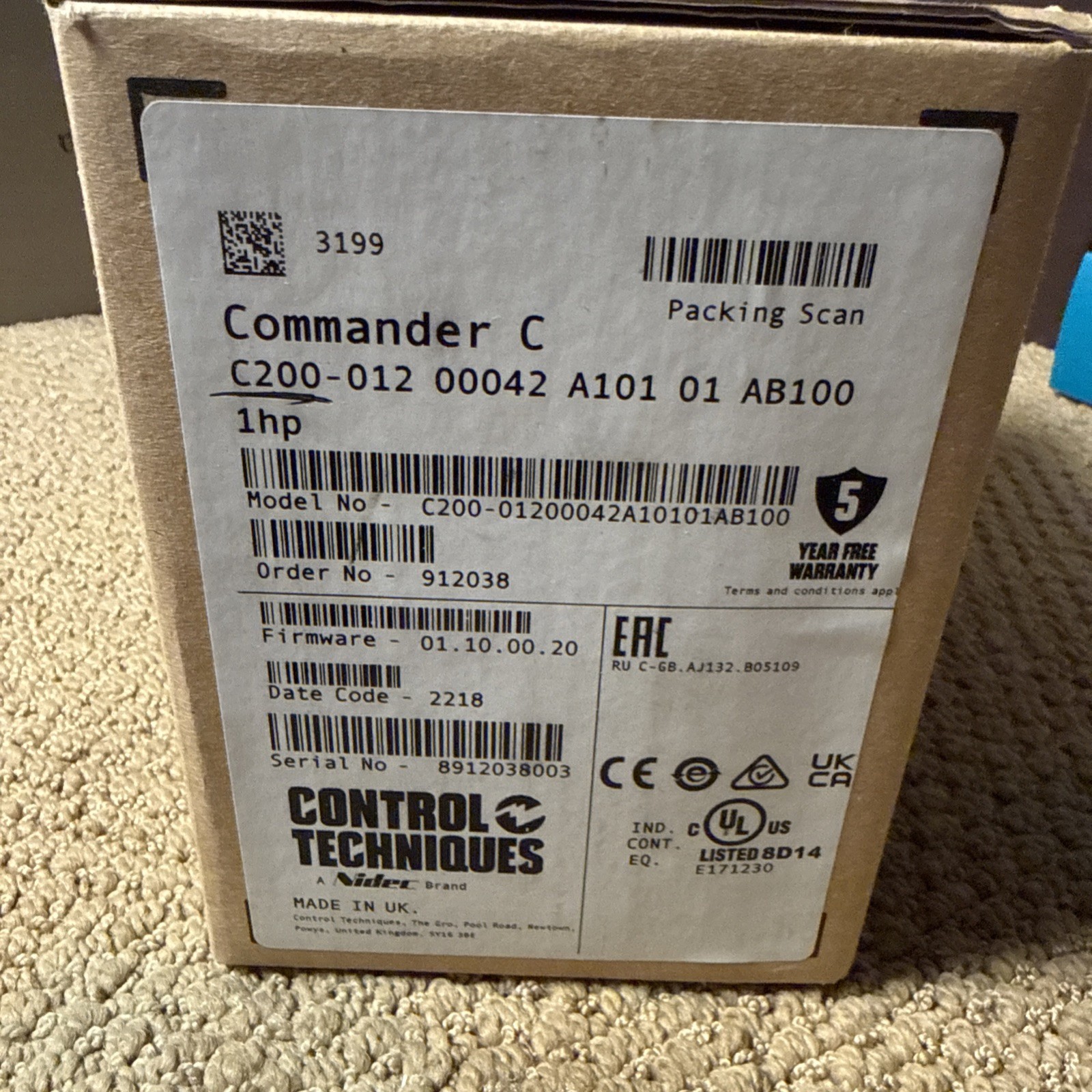 CONTROL TECHNIQUES COMMANDER C200-012 00042 A 1HP VARIABLE FREQUENCY DRIVE