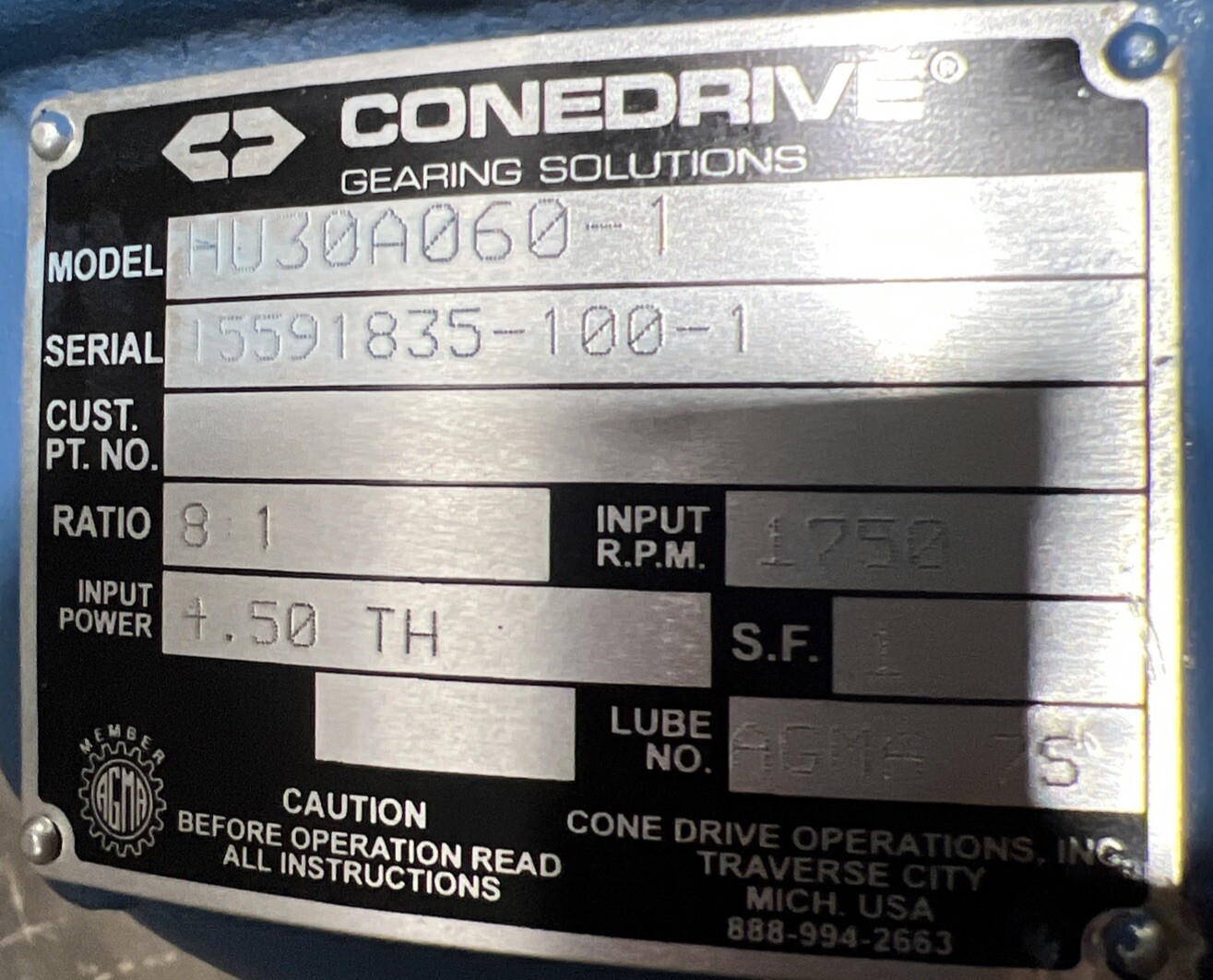 CONE DRIVE Model HU30A060-1 Gear Box Nos Surplus