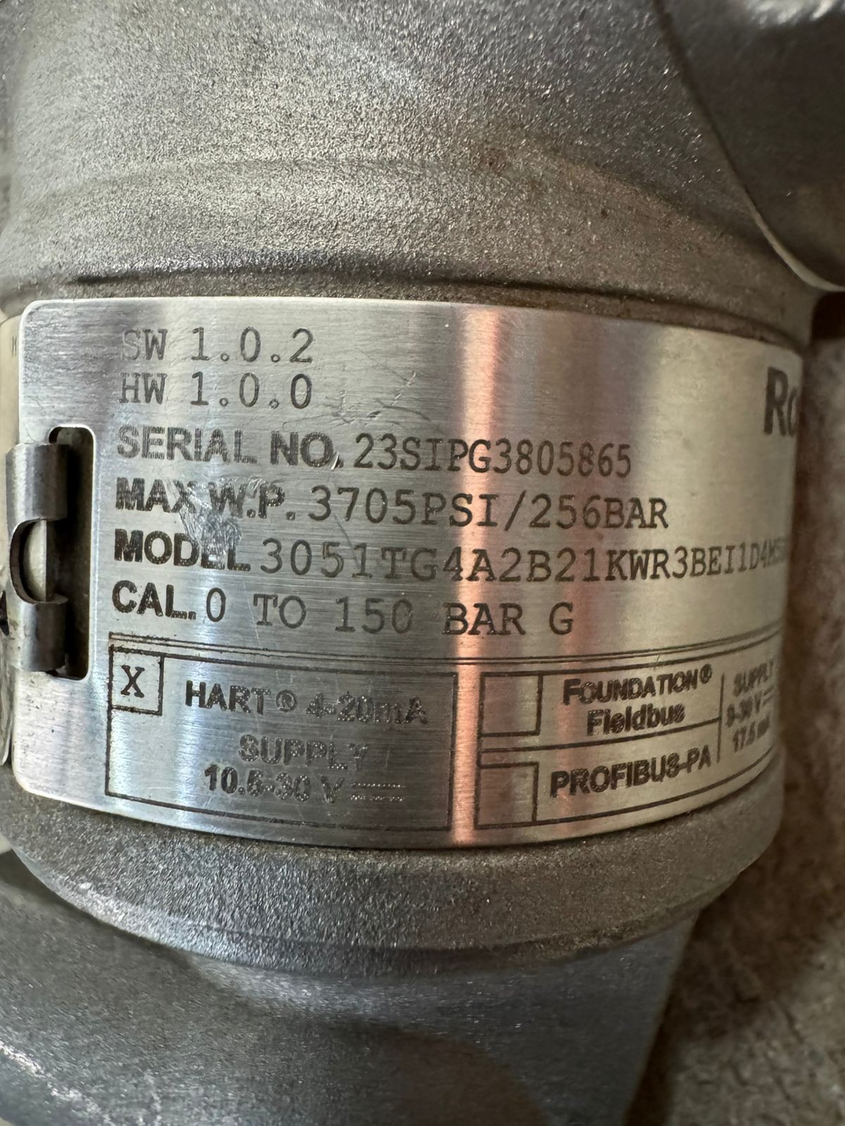 Rosemount / Pressure Transmitter / 3051TG4 / WP 3705PSI-256BAR / Cal. 0-150BAR G