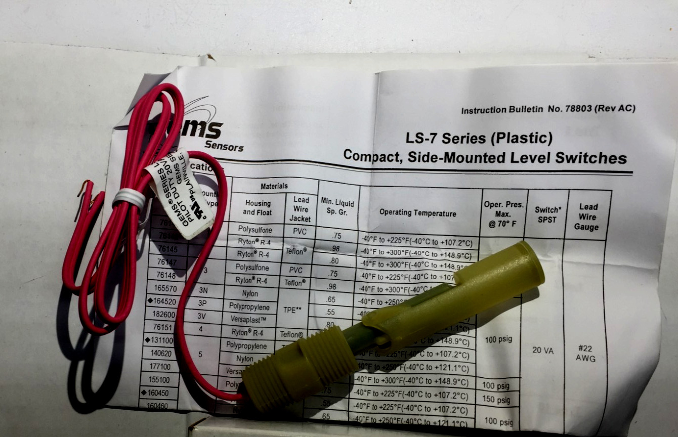 GEMS P/N 160460 LS-7 SERIES SIDE MOUNTED LEVEL SWITCH COMPACT (DD)