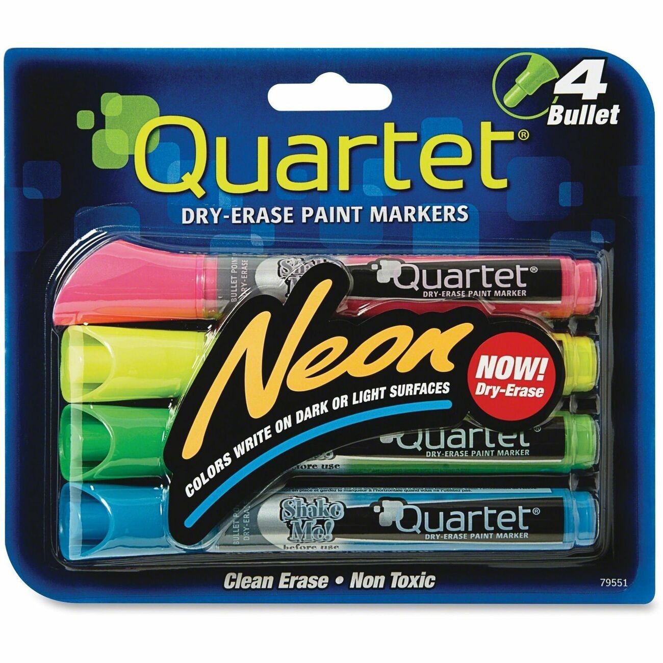 Quartet 79551 Neon Dry-Erase Markers Assorted Colors 4/Pack