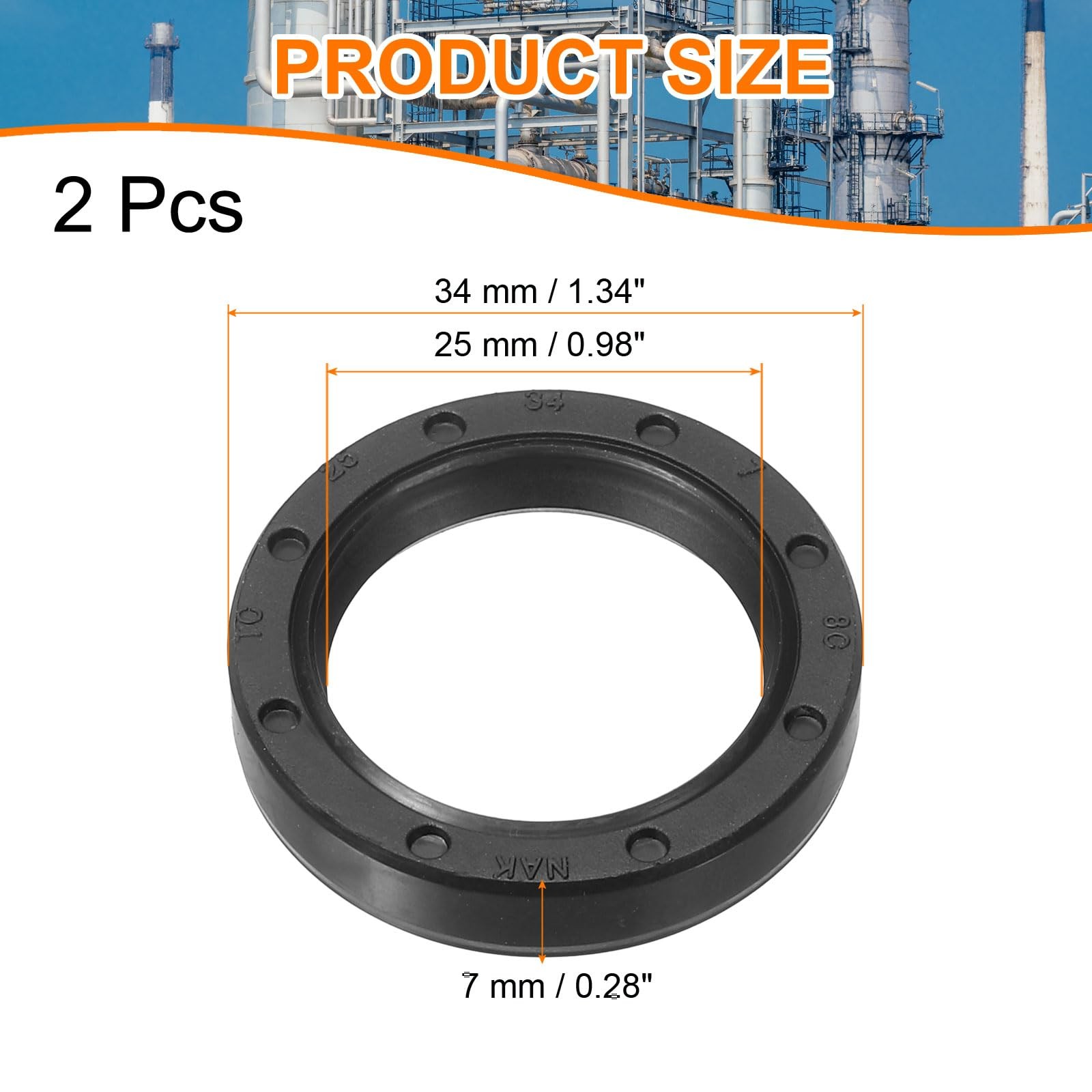 uxcell Oil Seal, TC 25mm x 34mm x 7mm Nitrile Rubber x x 7mm, Black