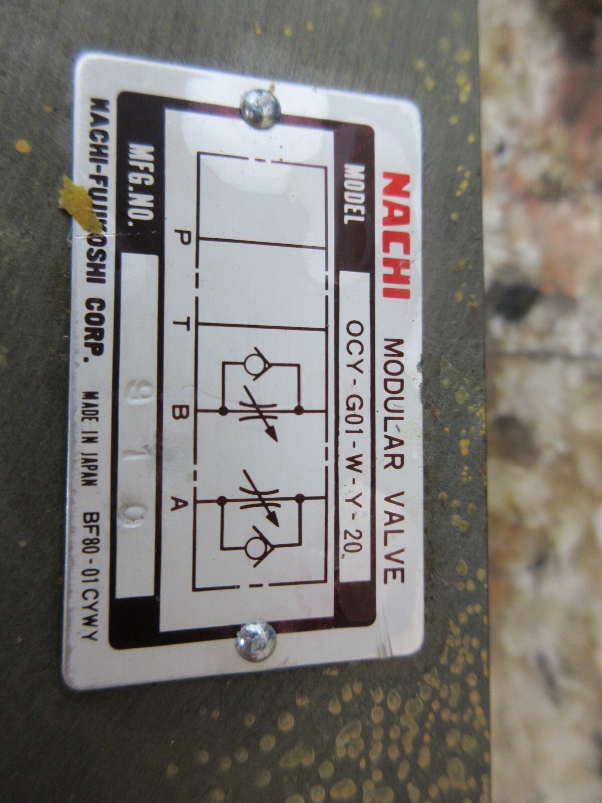 KITAMURA MY CENTER 4 NACHI VALVE OCY-G01-W-Y-20 LOT OF 3 PIECES