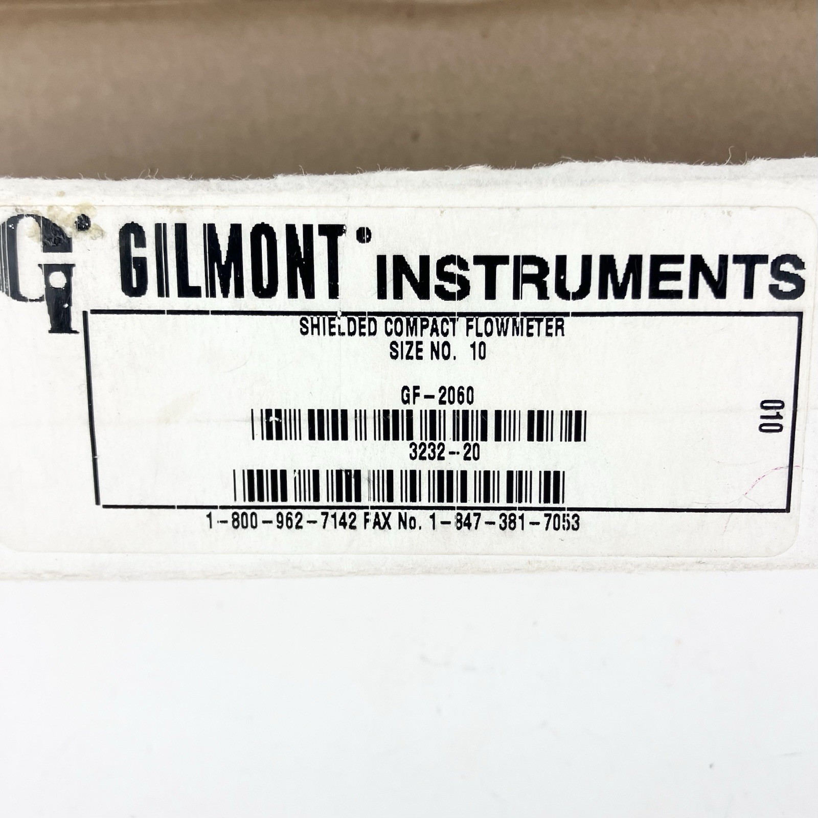 Gilmont GF-2060 Shielded Compact Flowmeter Sz 10 Air 0.2-90ml/min H2O .002-1.1