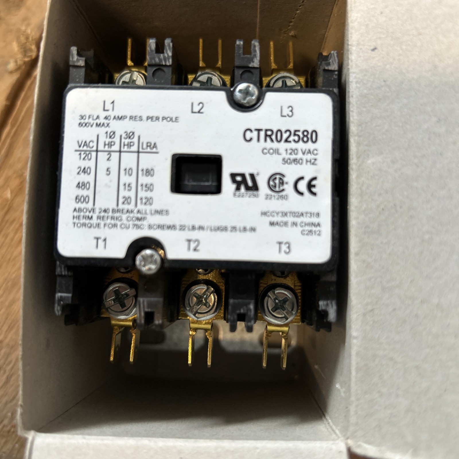 Service First CTR02580 Contactor 3P 30FLA 40AMP 120VAC 50/60HZ