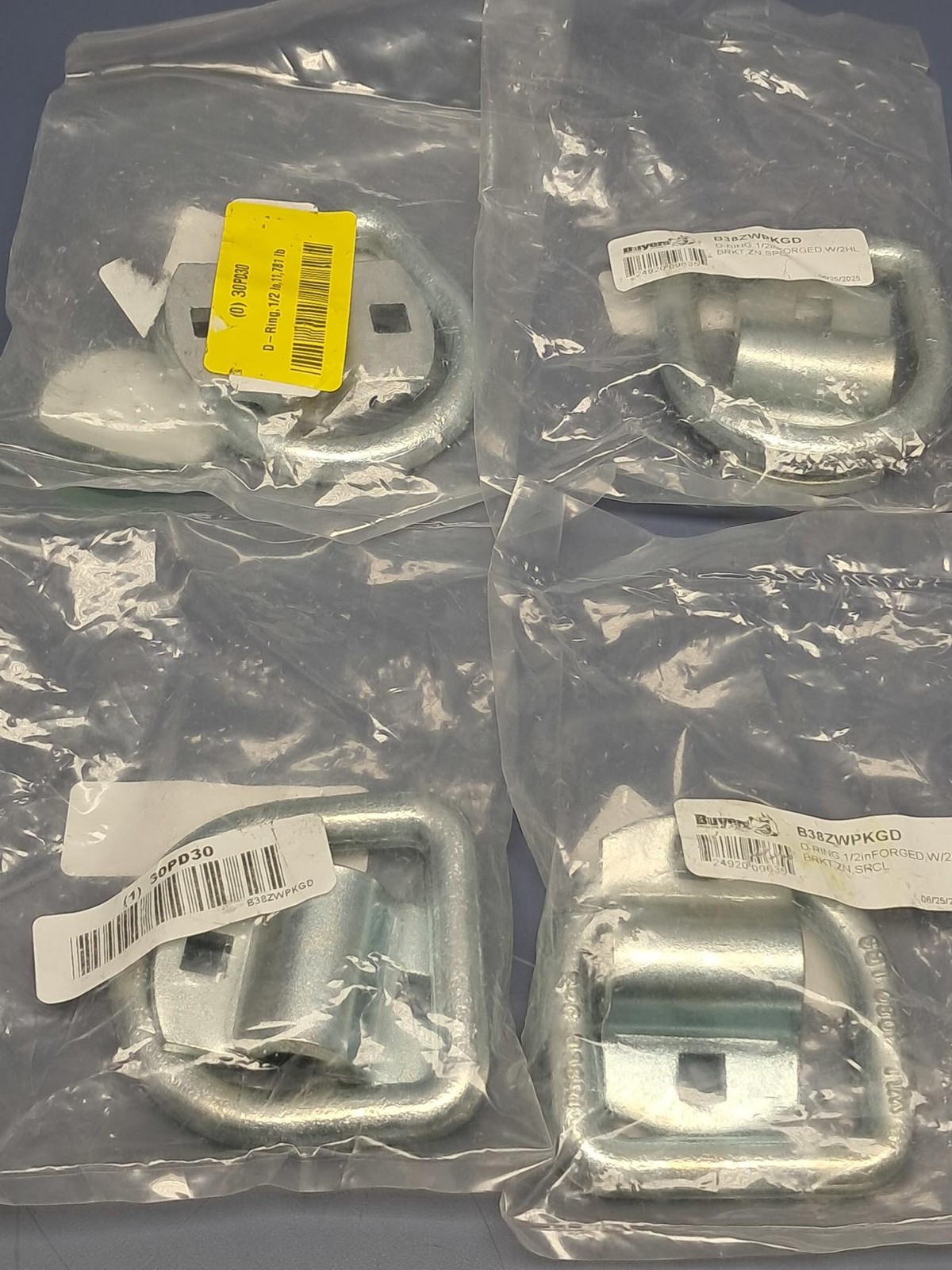 Lot of 4 B38ZWPKGD 1/2″ Forged D-Ring 2-Hole Mounting Bracket White Zinc Plated