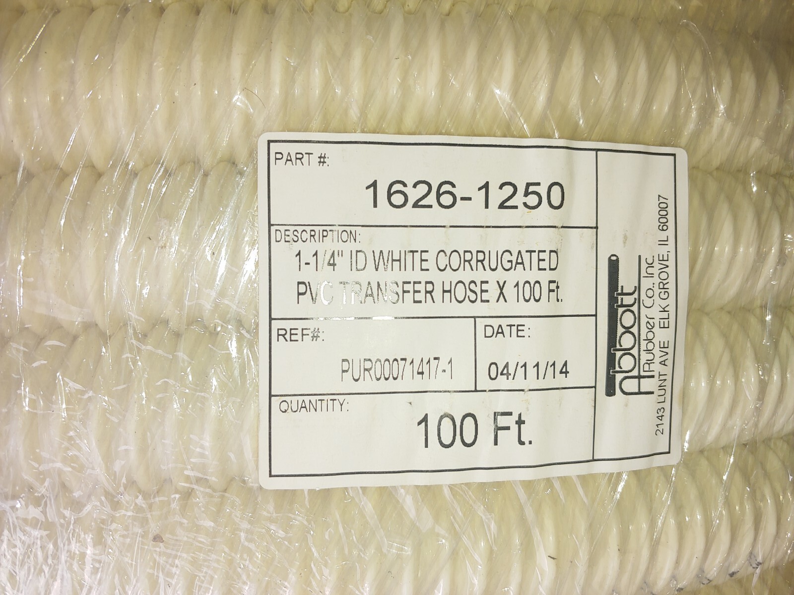 100′ 1-1/4″ Corrugated PVC Transfer Hose made by Abbott Rubber Hose (44084-BPR1)