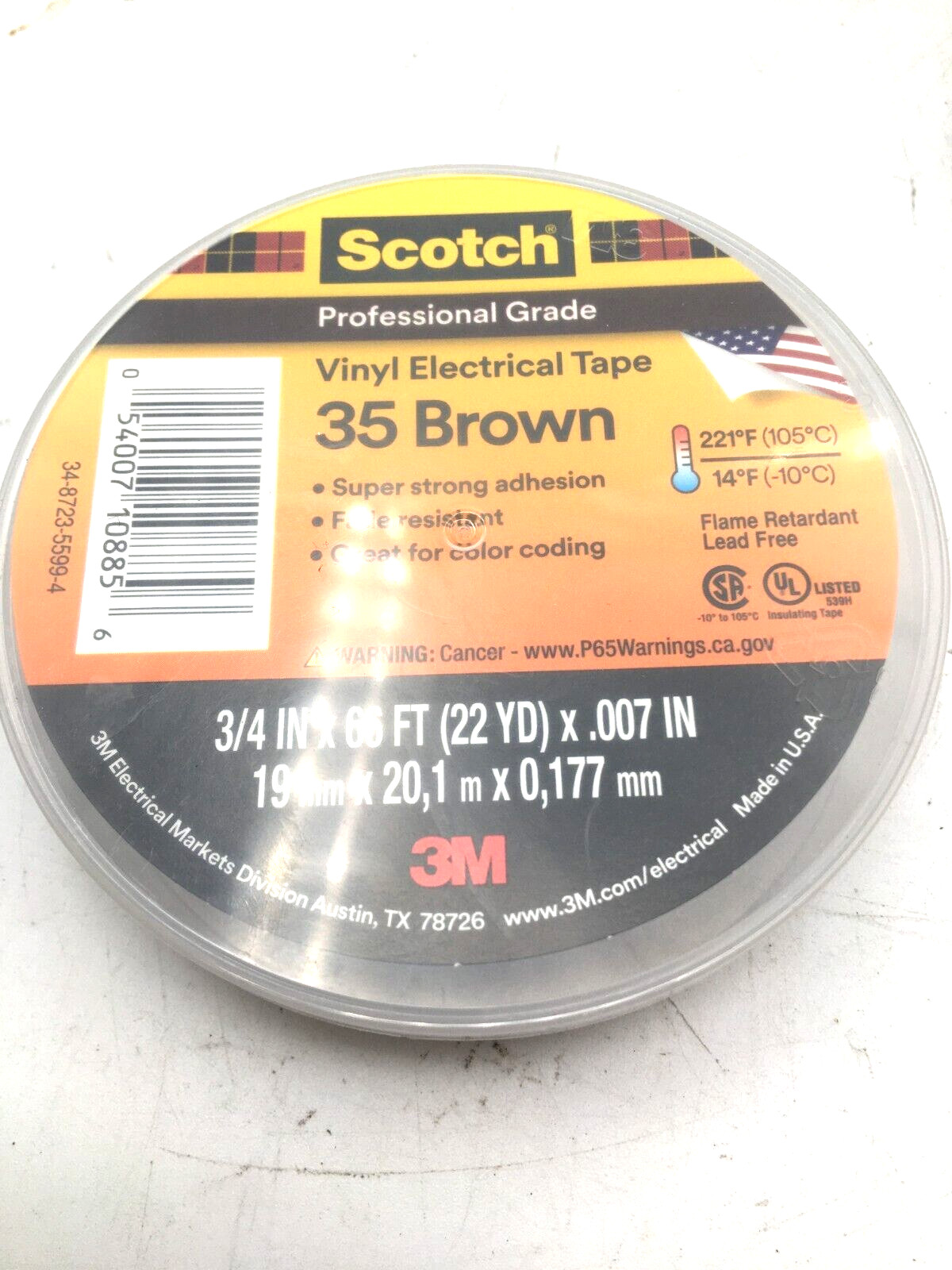 Scotch Lot of 10 Professional Grade Vinyl Electrical Tape Brown, Gray 3/4″ x 66′