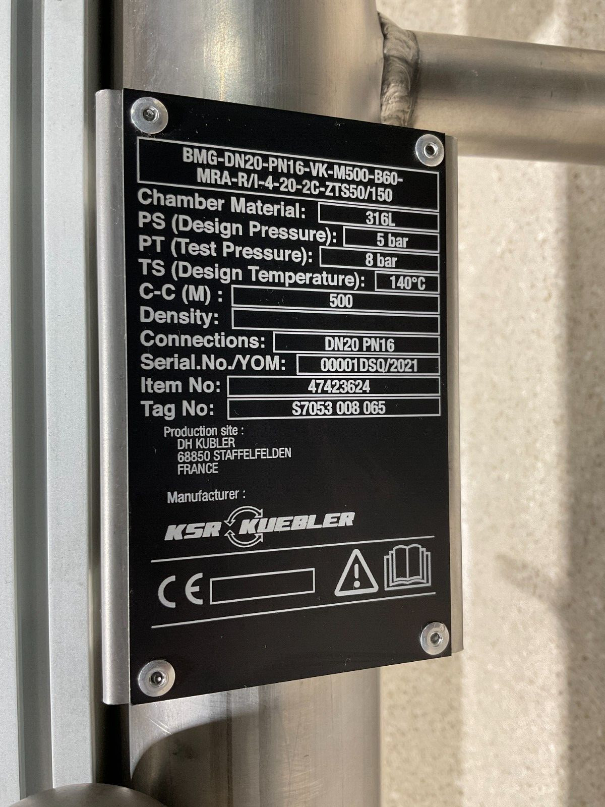 KSR Kuebler BMG-DN20-PN16-VK-M500-B60-MRA-R/I-4-20-2C-ZIS50/150 S7053008065 NEW