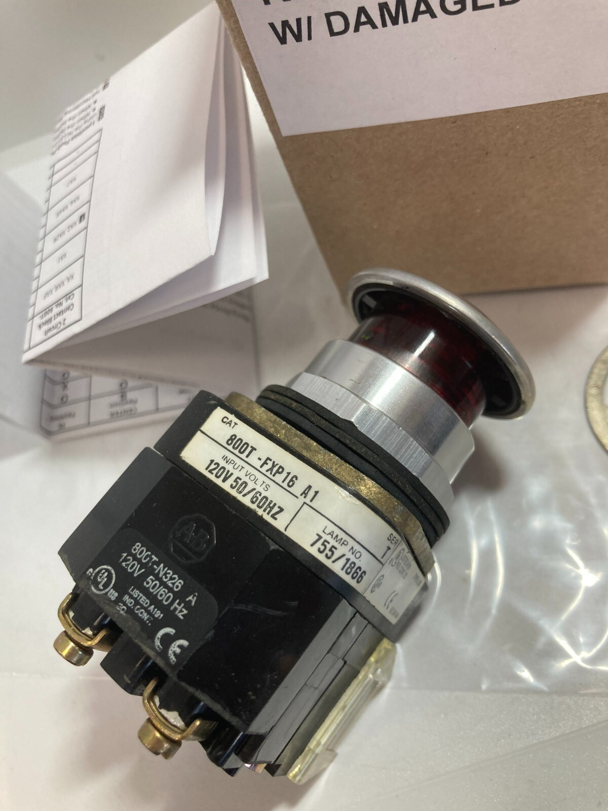 ALLEN BRADLEY 800T-FXP16RA1 PUSH PULL 2 POS ILL RED 120VAC 1NO/1NCLB SERIES T