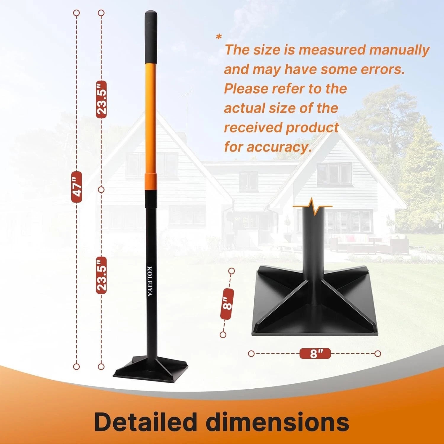 48 Inch Steel Hand Tamper Tool, 8×8 Inch Heavy Duty Ground Tamper and Soil Co…