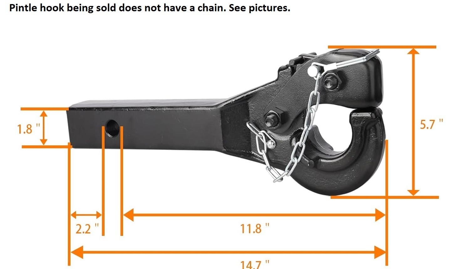 Forged Pintle Hook Hitch 10 T/20000 lbs 2 in Hook Receiver 2 1/2 in Lunette Ring