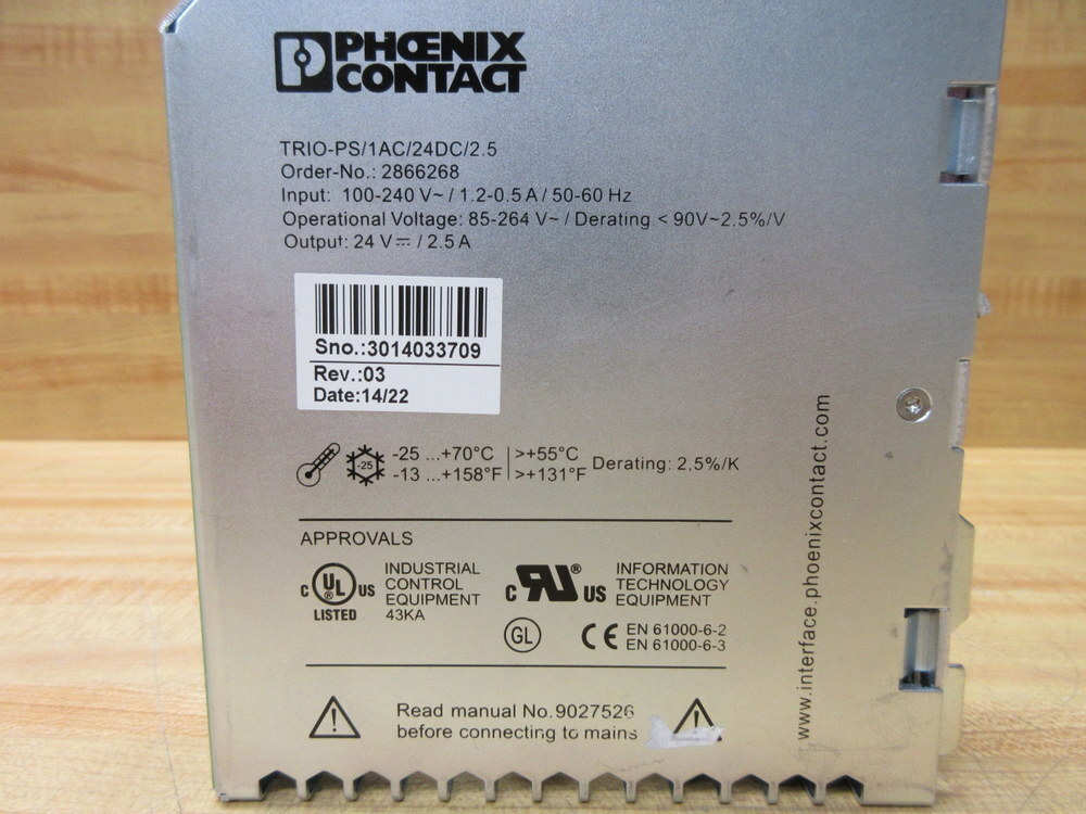 Phoenix Contact TRIO PS/1AC/24DC/2.5 Power Supply Unit 2866268