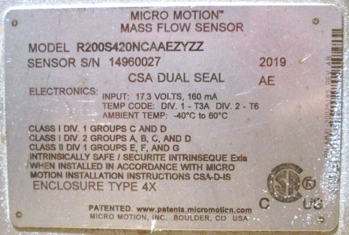 MICRO MOTION, 2″ X 1-1/2″ RF 600#, R200S420NCAAEZYZZ, W/ 2700I12ABAEZZZ, USED