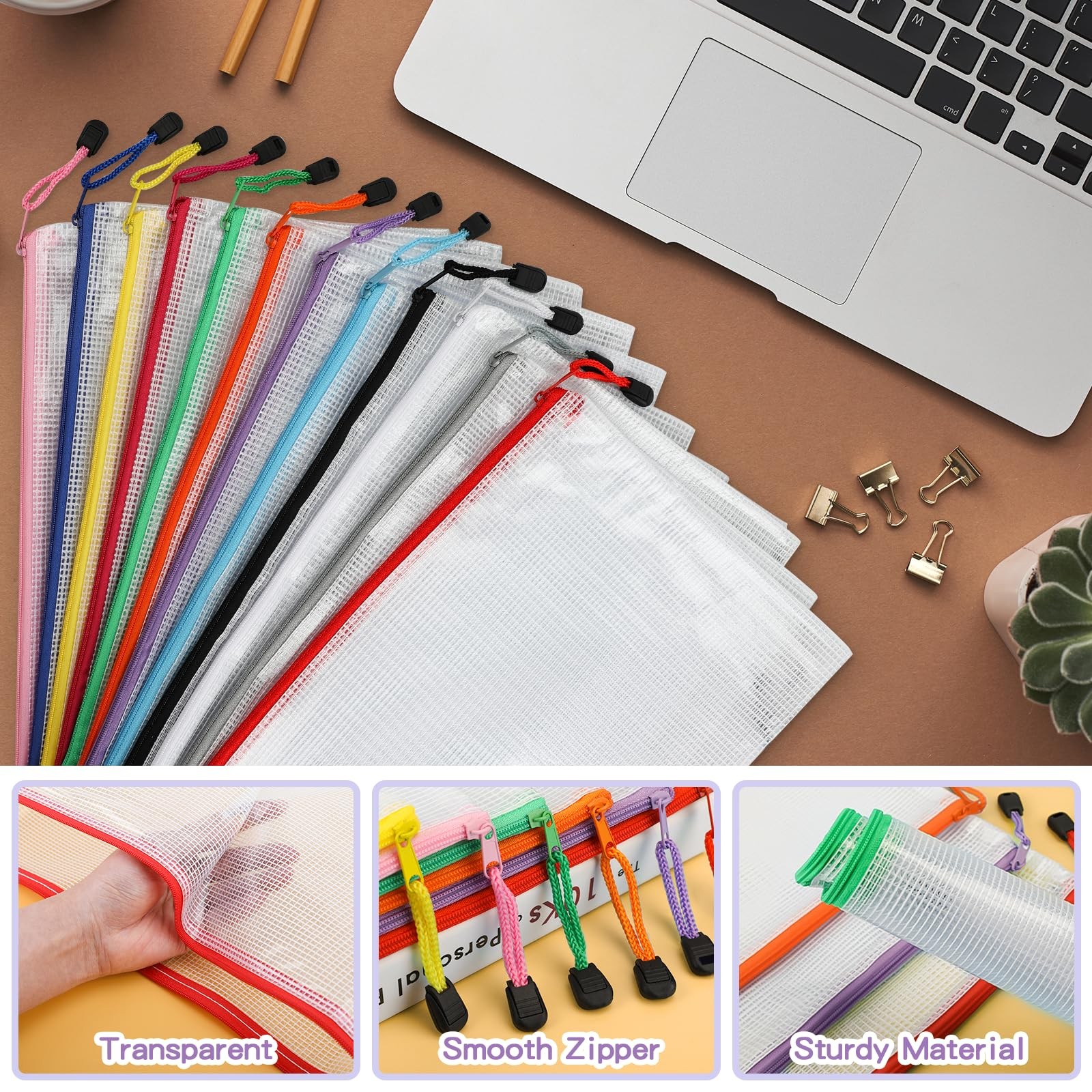 Umriox Zipper Pouch, 13.0×9.0 in (12 Colors, 36 Packs), A4, Multicolored