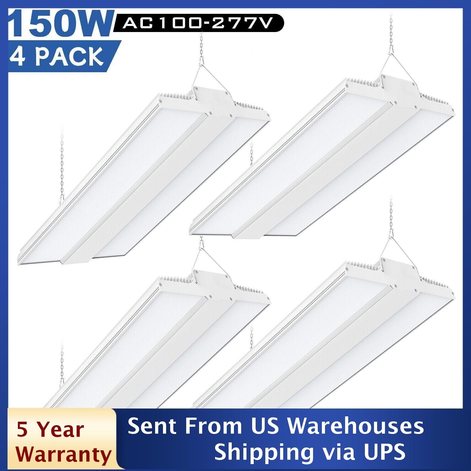 4 PACK Linear LED High Bay Light 150W 22500 Lumen Warehouse Garage Shop Fixture