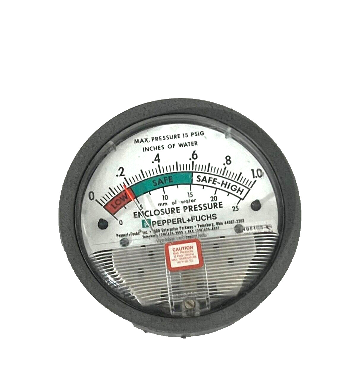 Pepperl + Fuchs 195106-00 Enclosure Water Pressure Gauge 15PSIG GREET USED.