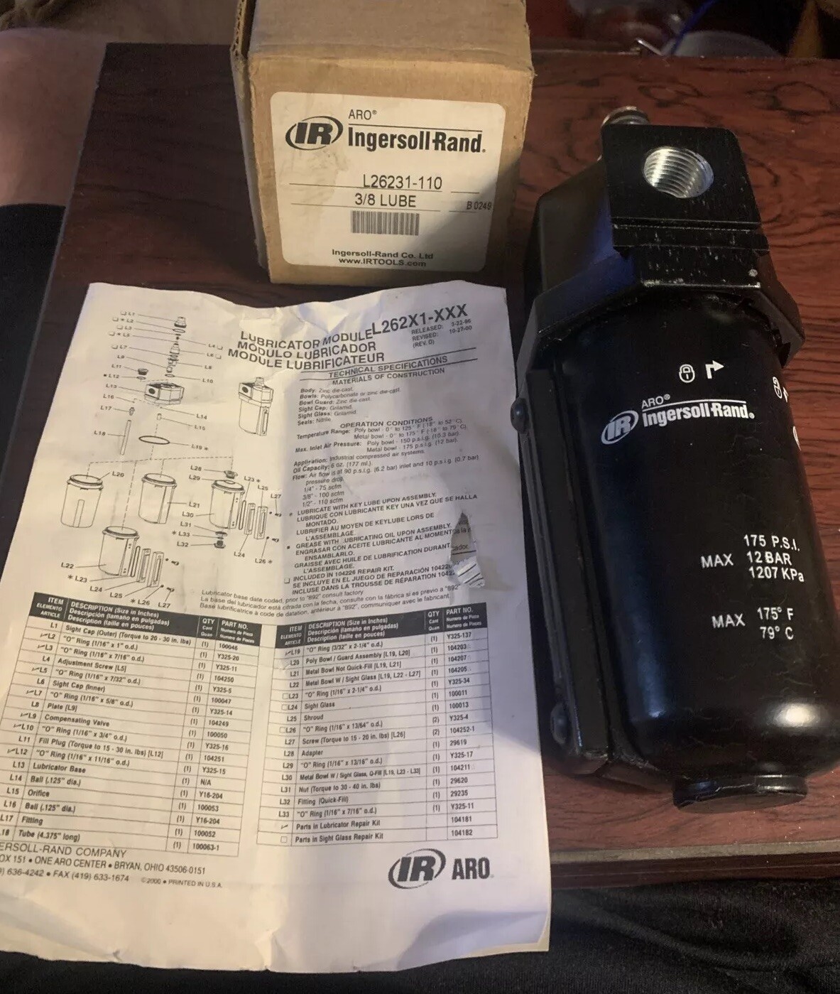 INGERSOLL RAND ARO L26231-110 PNEUMATIC LUBRICATOR 3/8 INCH NEW
