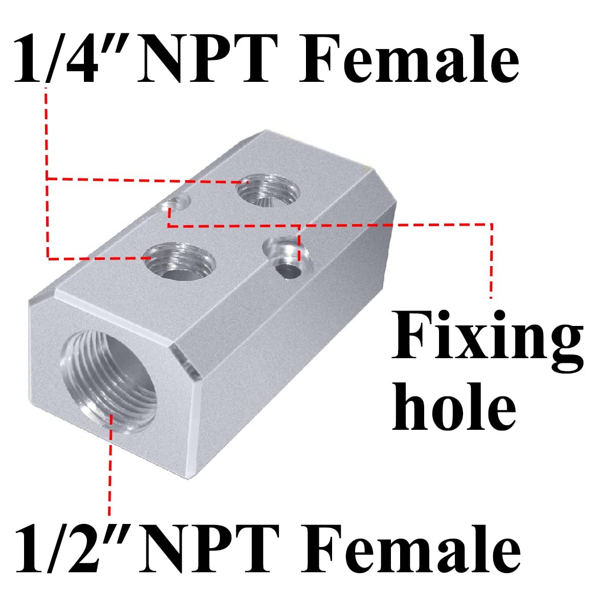 2 Way 4 Port Aluminum Air Hose Inline Manifold Block 1/2 NPT To 1/4 NPT