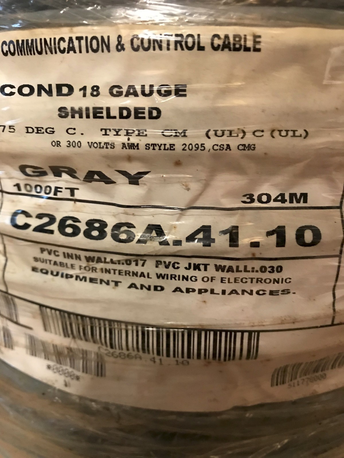 Carol Brand C2686A 500Ft 2 Cond 18 AWG Braid Shield Comm & Control Cable