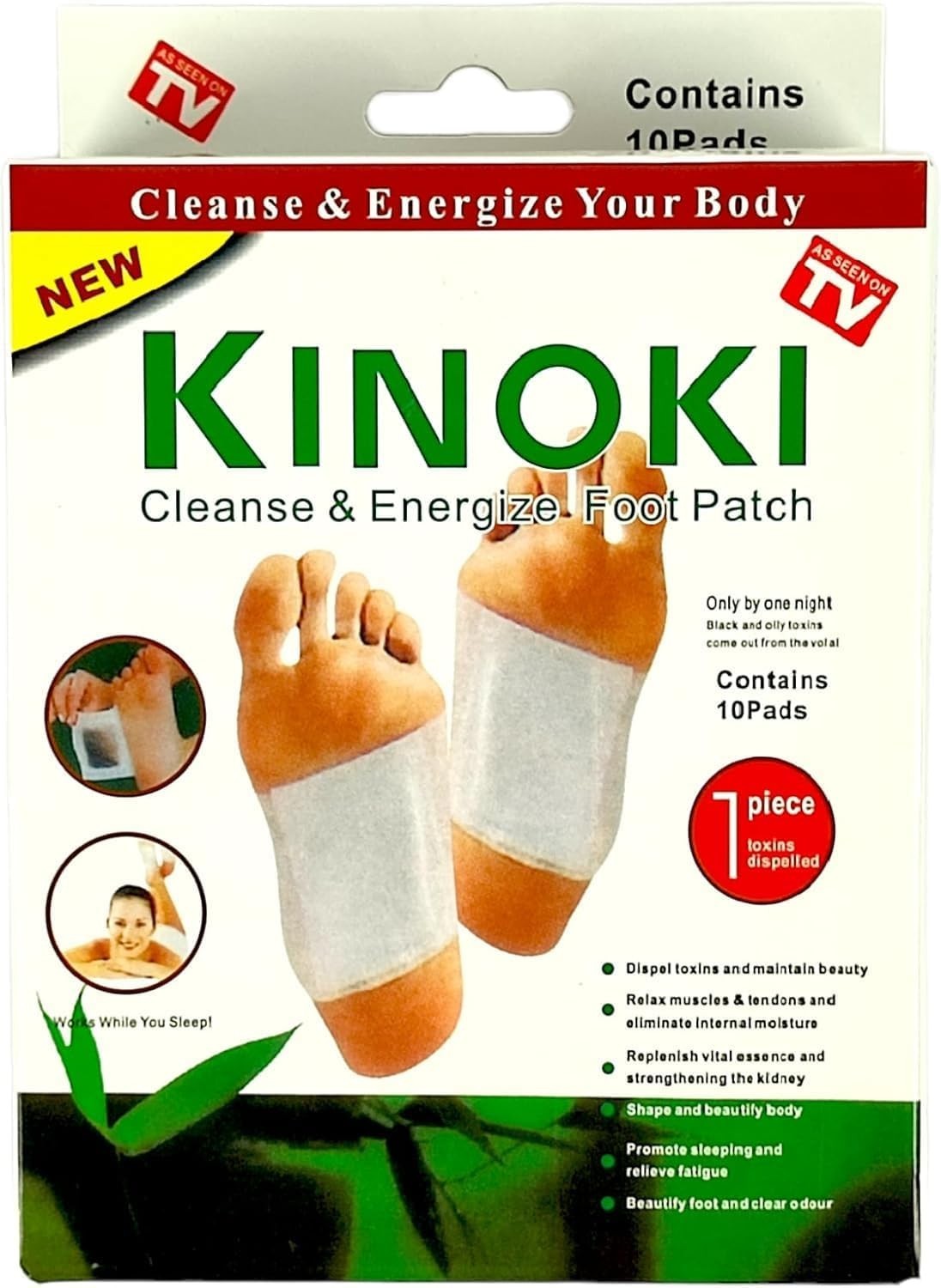 Kinoki Premium Natural Foot Patches – 10 Adhesive Pads for Foot Pain Relief & Od