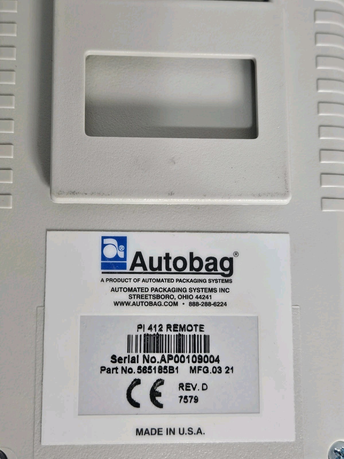 Autobag PI-412C Remote Printer Control 565185B1 Packaging Systems Cable Pendant