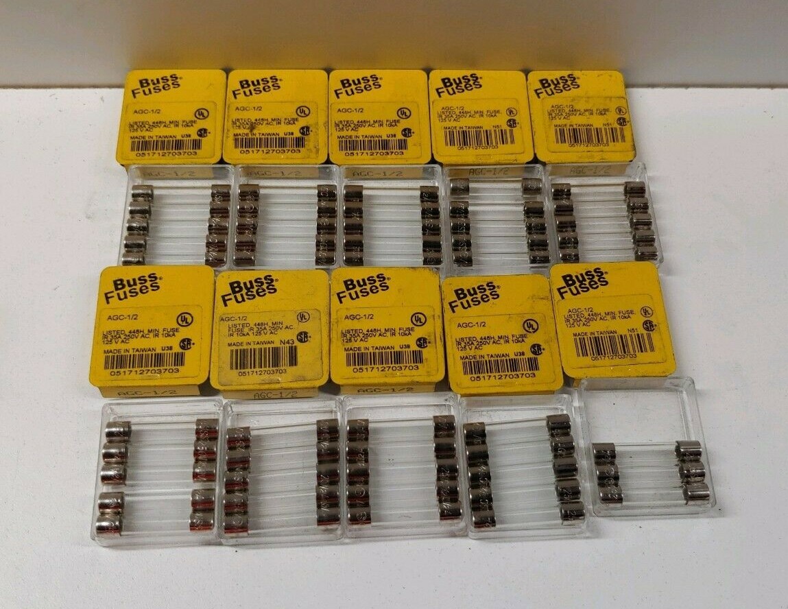 LOT OF (48) NEW OLD STOCK! BUSSMANN 1/2-AMP 125V MINI FUSES AGC-1/2