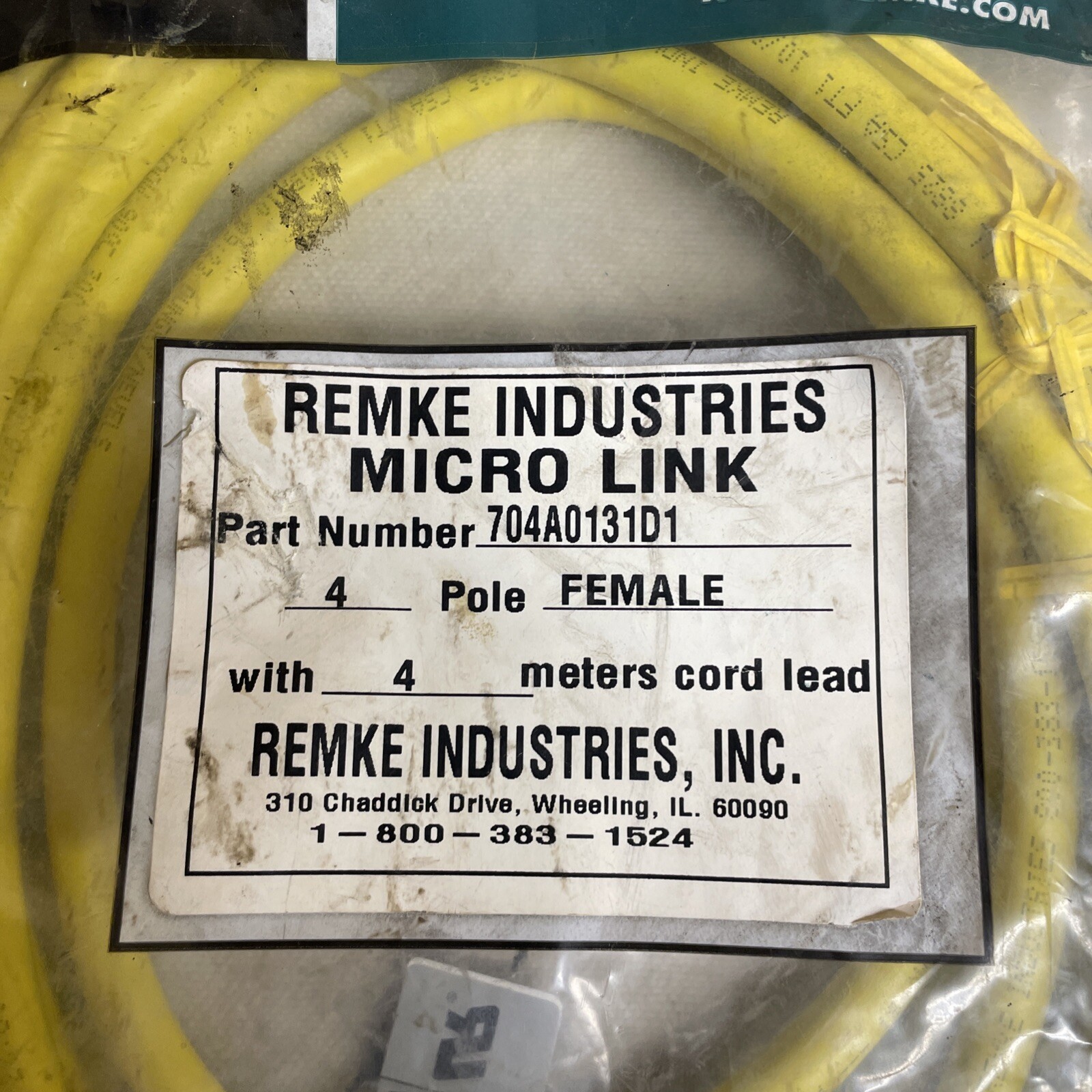 REMKE 704A0131D1, Cord Set, Micro-Link Plug Assembly Rubber Female 4 Pole 13.1ft