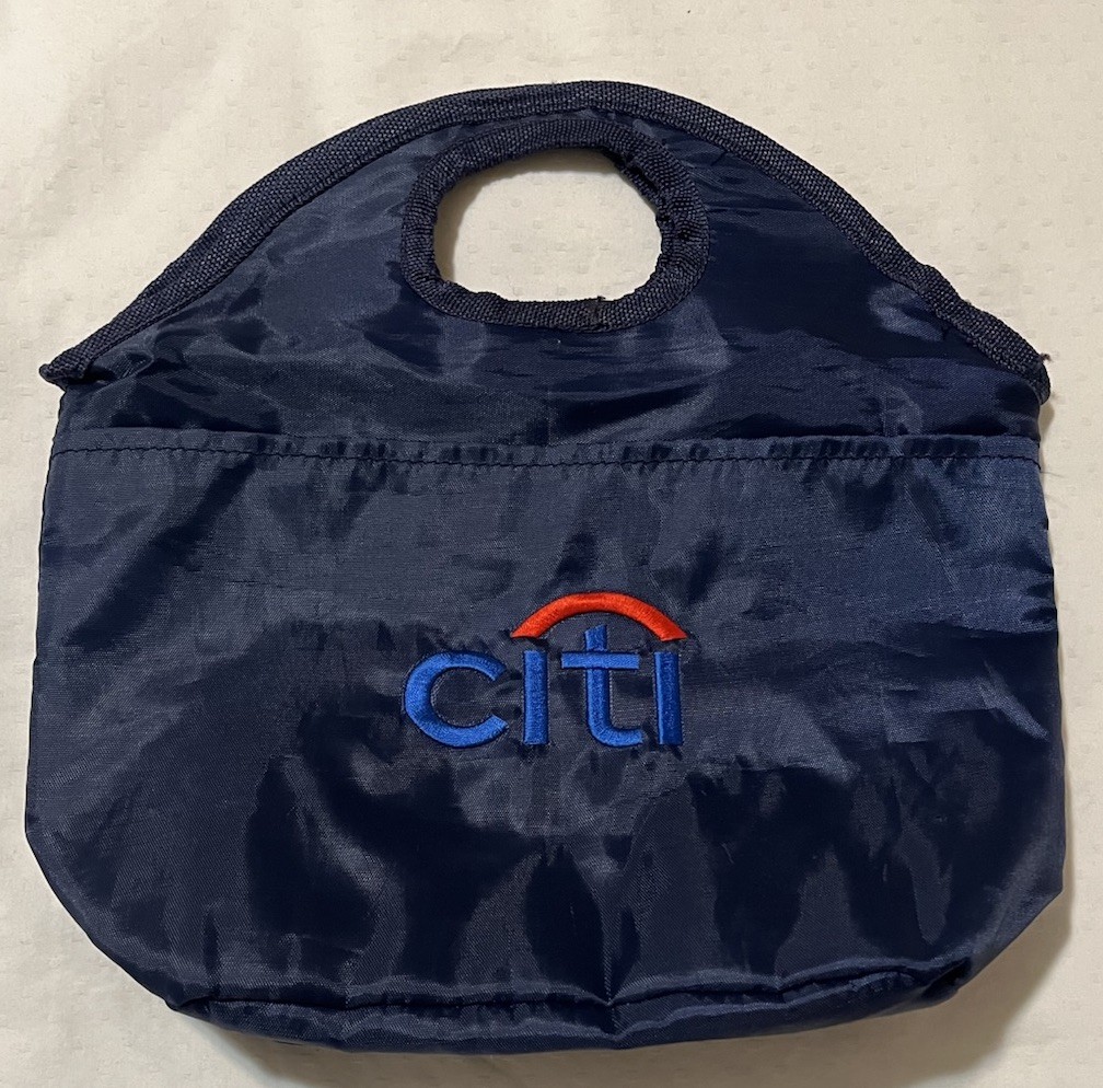 Citibank Citi Lunch Bag Blue Nylon Zip Closure Front Flap Pocket