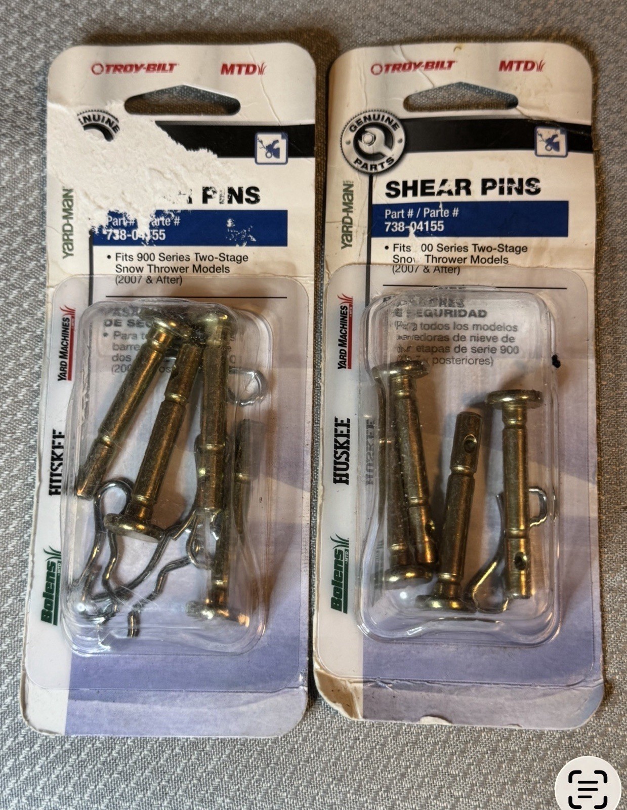 Genuine Parts 738-04124 Snow Thrower Shear Pins 2 Pack Of 4