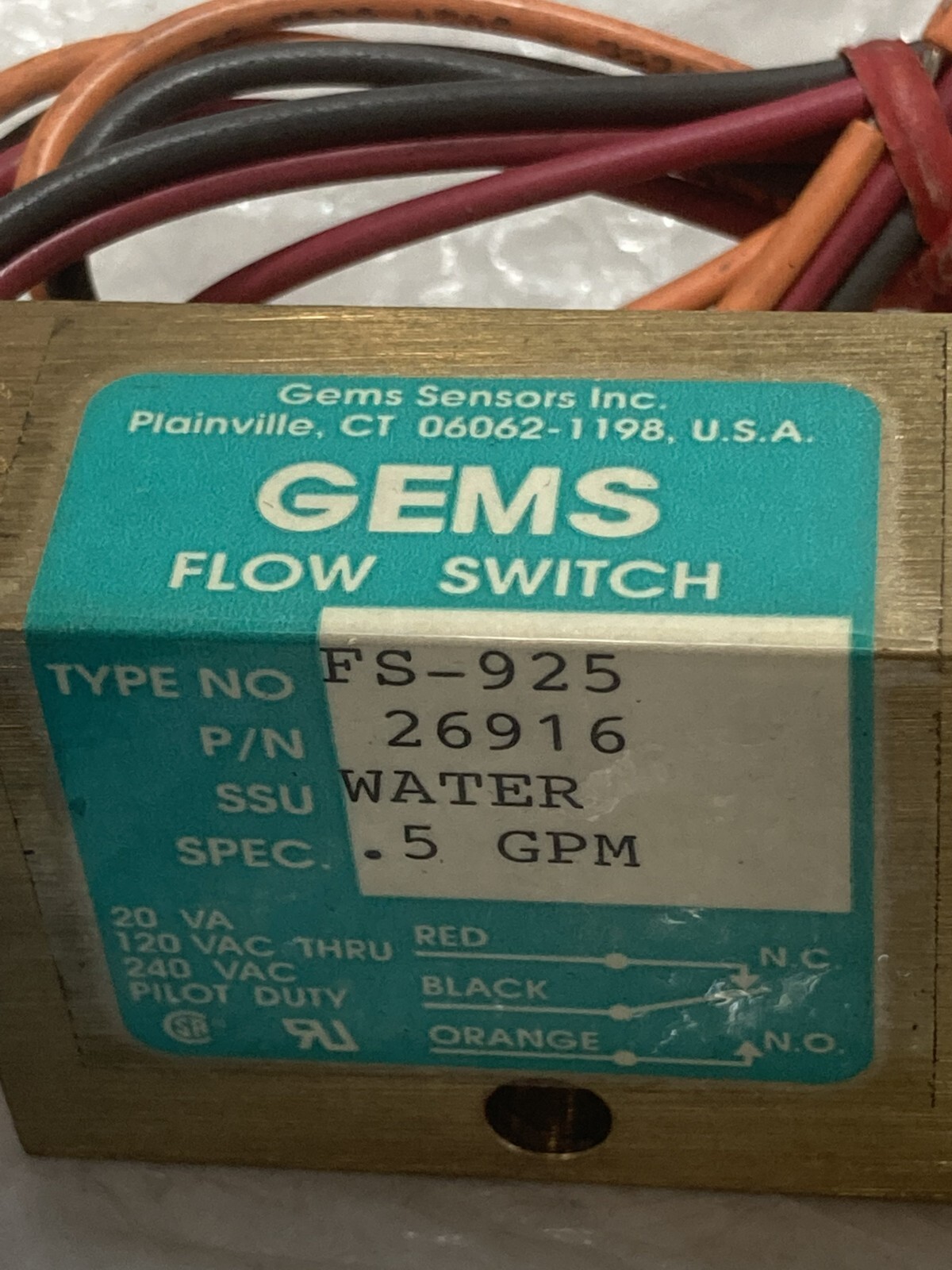 GEMS 26916 FLOW SWITCH TYPE FS-925 05 GPM NIB