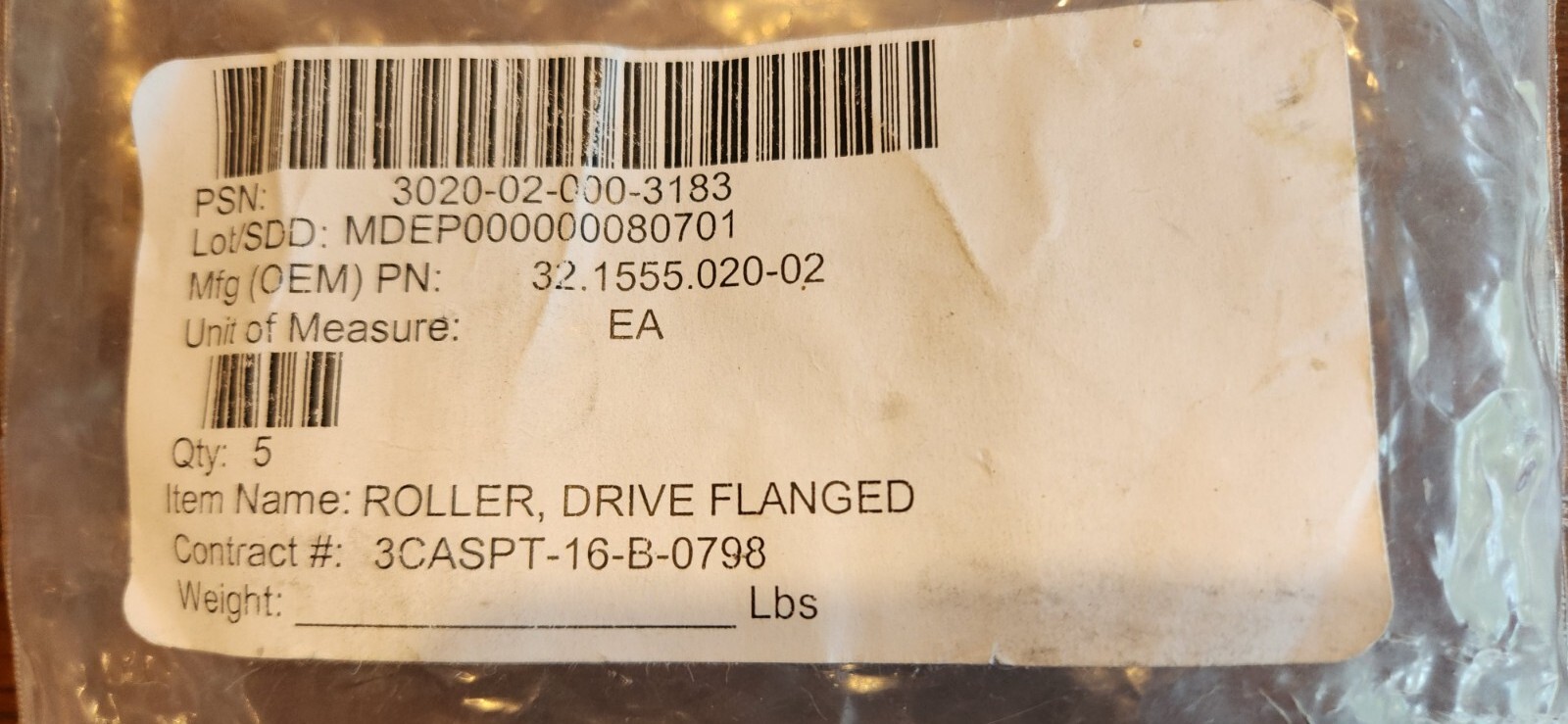 5 Piece Drive Flanged Rollers 2-3/8” X 2″ 3020-02-000-3183 NEW