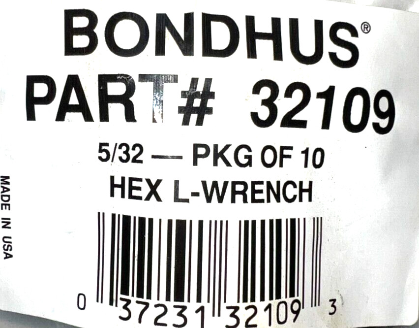 BONDHUS HEX L- WRENCH 5/32″ 2 PACKS OF 10