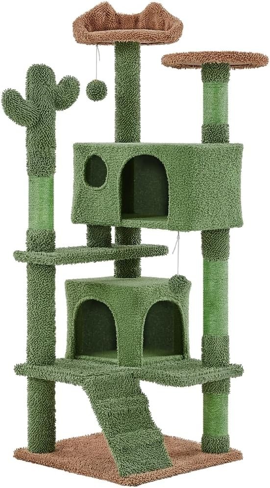 Cactus Tree Condo with Perch and Platform for Cats, Kittens 54.5″ H Green/Brown