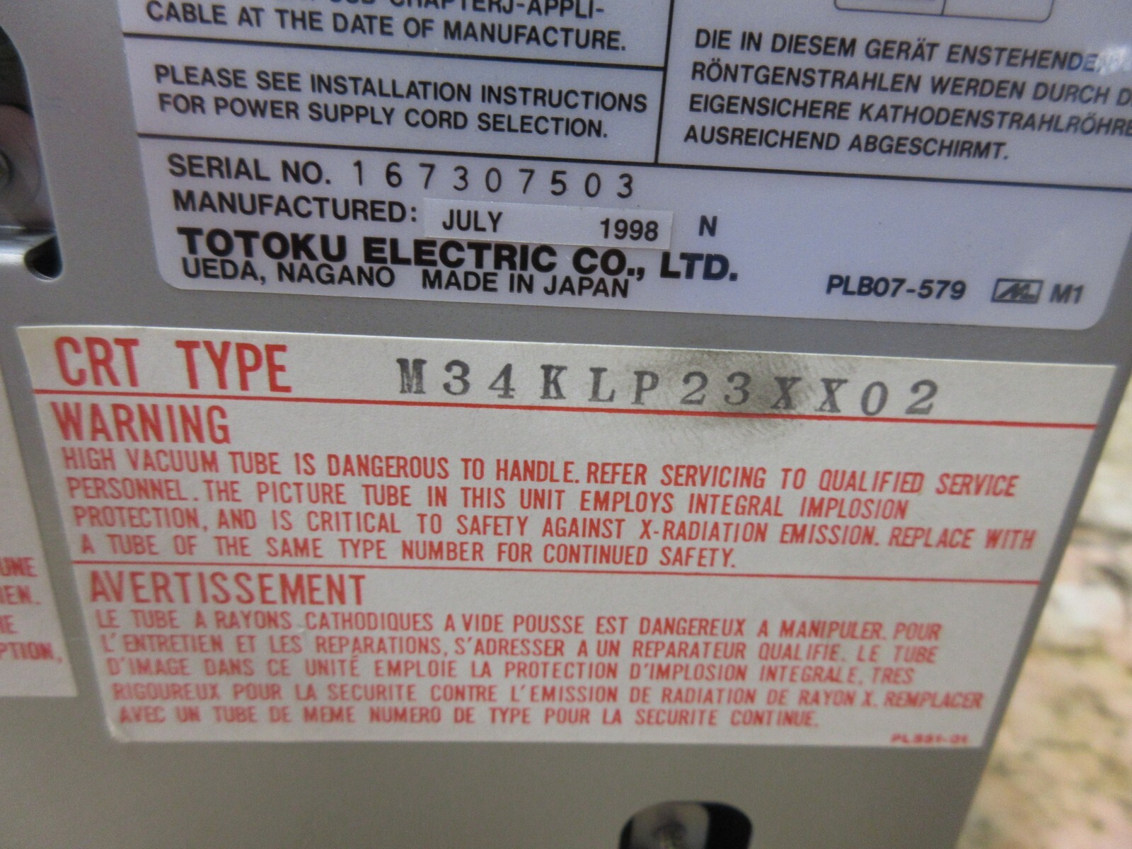SPECIAL PRICE MITSUBISHI CNC EDM TOTOKU COLOR CRT CDT14148B M34KLP23XX02 MONITOR