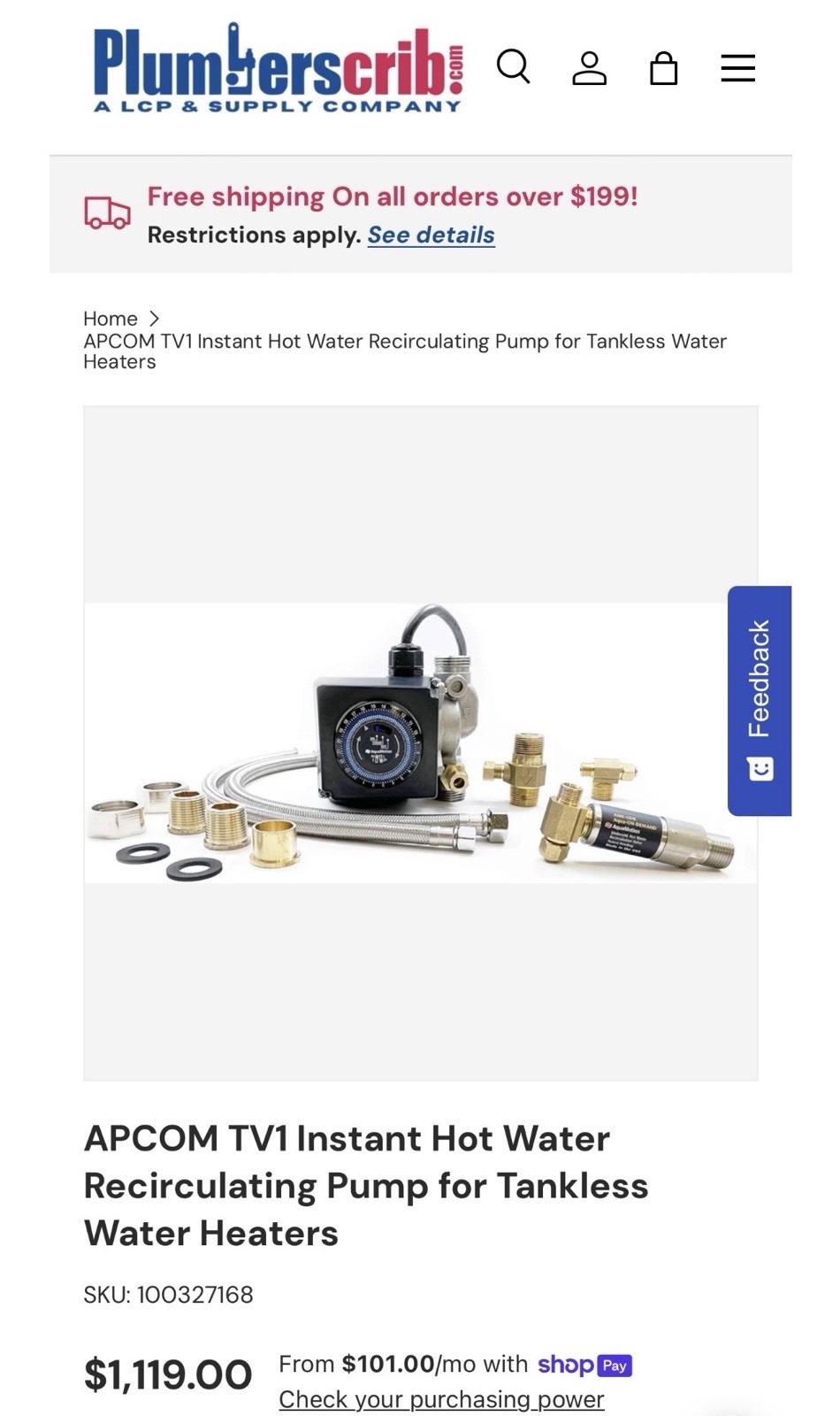 NEW APCOM TV1 Instant Hot Water Recirculating Pump Tankless Water Heaters READ