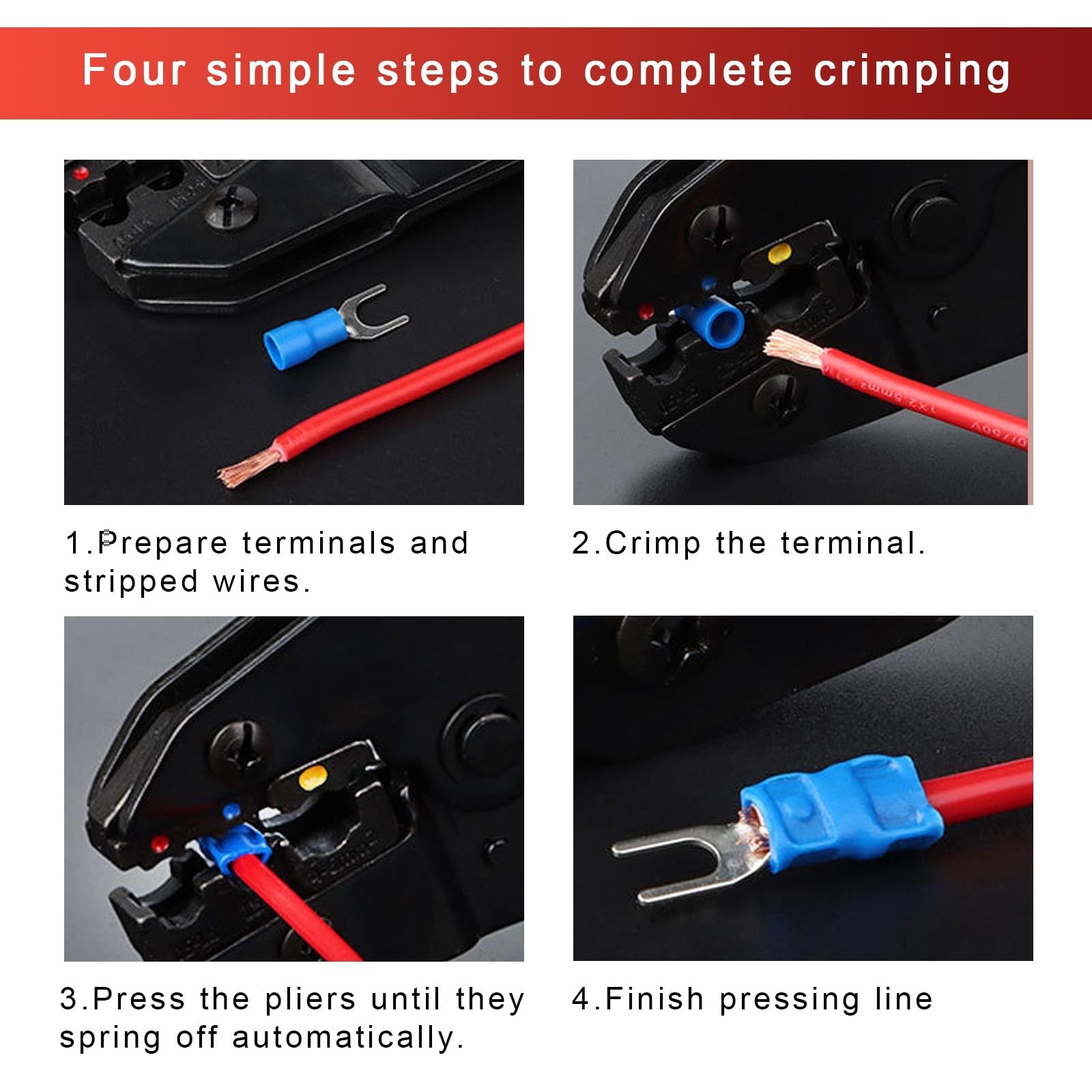200Pcs 22-16 AWG#4 Red Copper #8 Insulated Fork Spade Wire Connector,U-Type E…