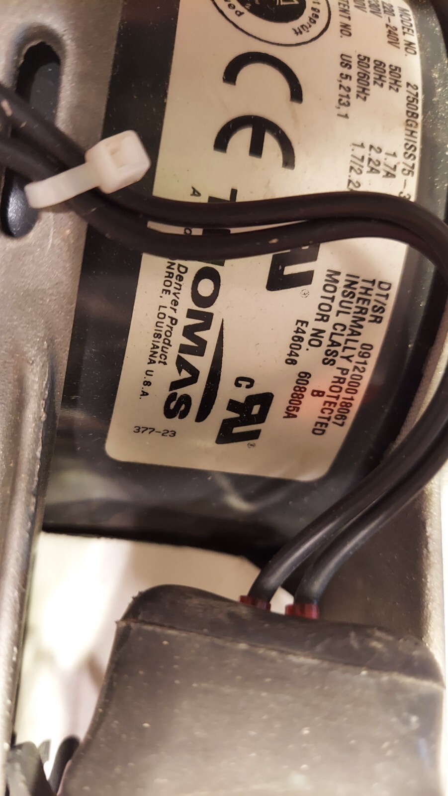 Rebuilt Thomas 2750BGHI75 Vacuum Pump 230VAC 2.2 AMP