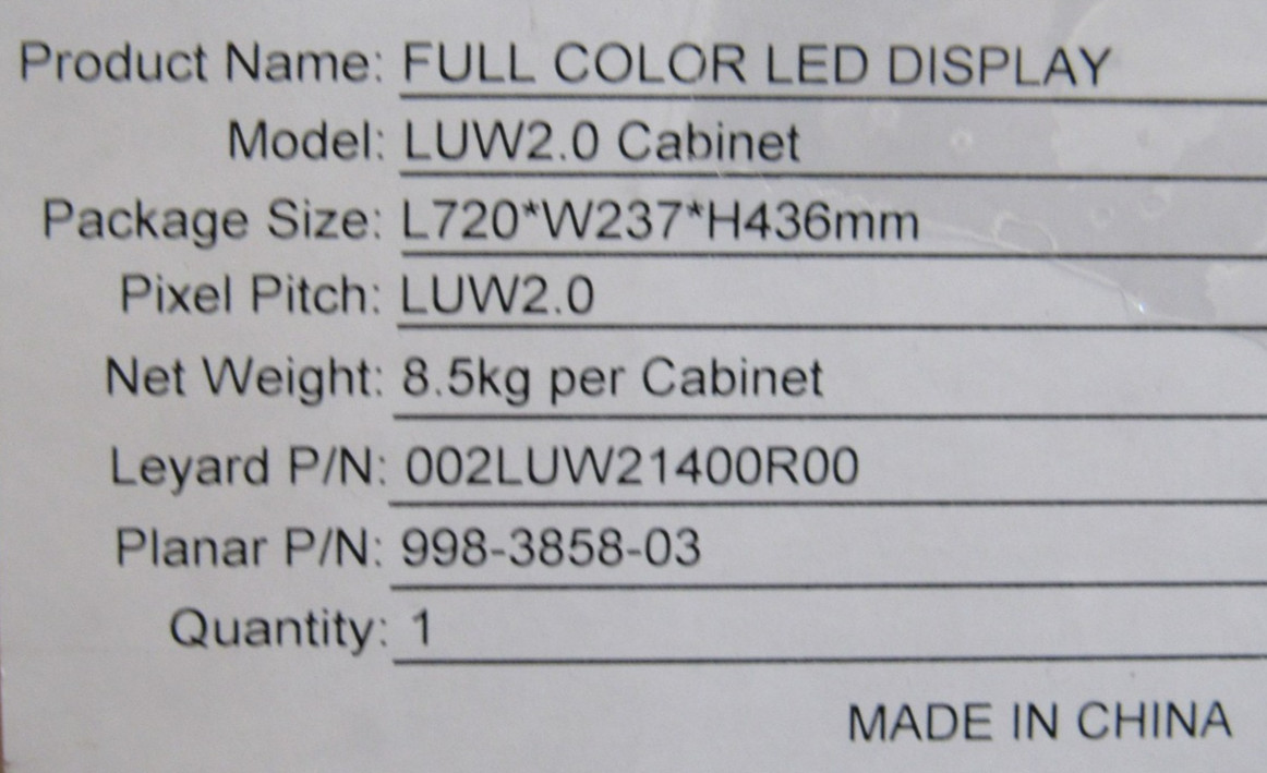 NEW PLANAR 998-3858-03 FULL COLOR LED DISPLAY LUW2.0 002LUW21400R00 998385803