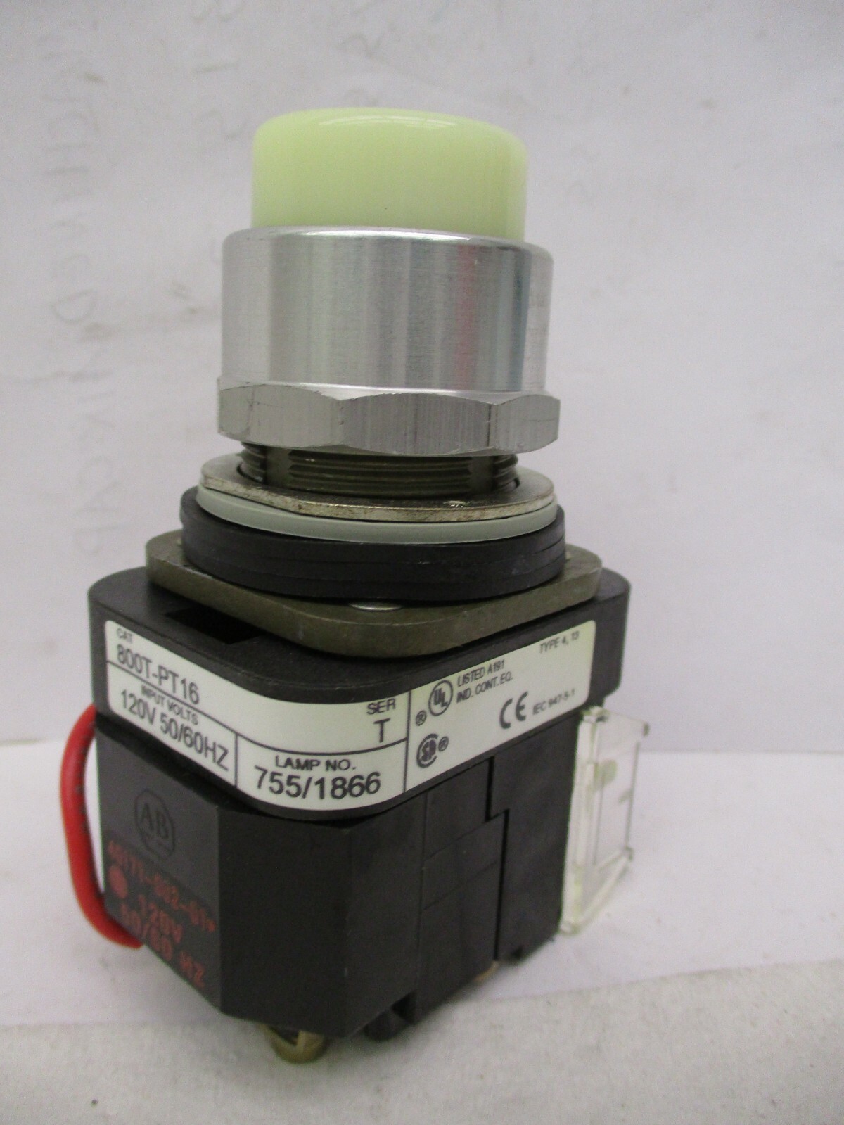 New Open Box Allen-Bradley 800T-PT16W Pilot Light Type 4, 13 White Lens A3907DH