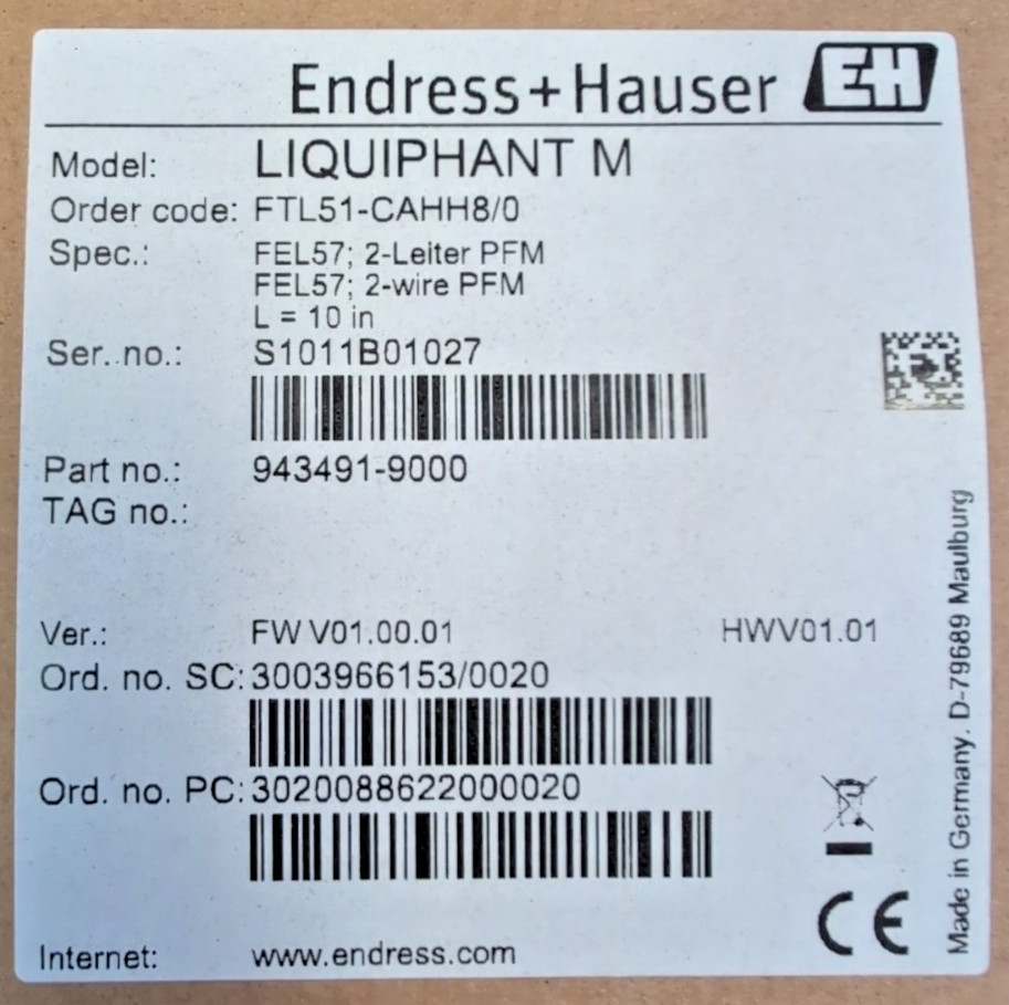 ENDRESS HAUSER LIQUIPHANT M FTL51-CAHH8/0 10IN, LEVEL SWITCH VIBR