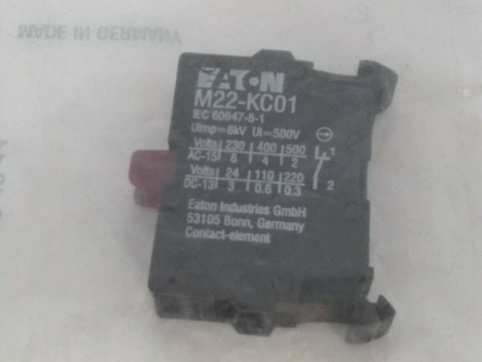 EATON M22-KC01 CONTACT BLOCK 230-500VAC 24-200VDC 1 NC NIB