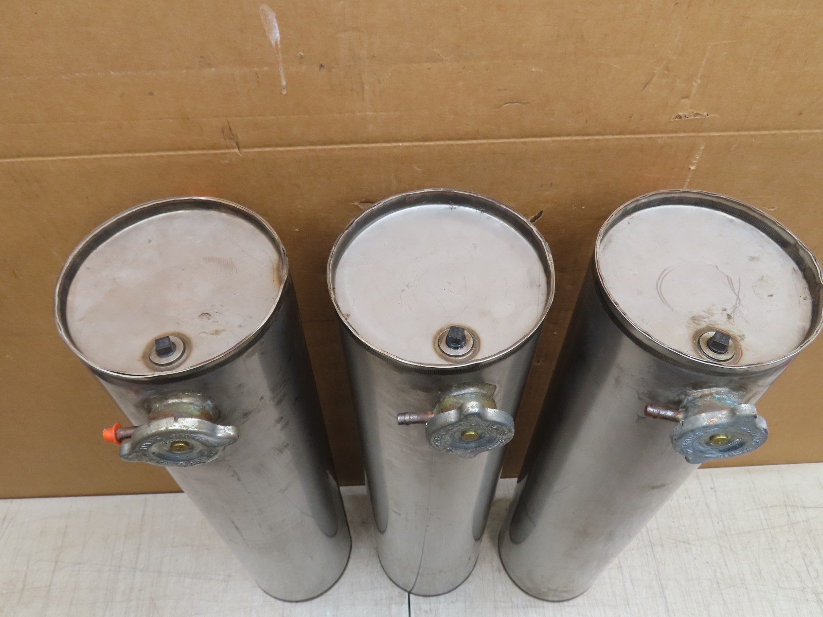 (3) STAINLESS STEEL COOLANT SYSTEM TANK RESERVOIR INDUSTRIAL MACHINE RACE CAR
