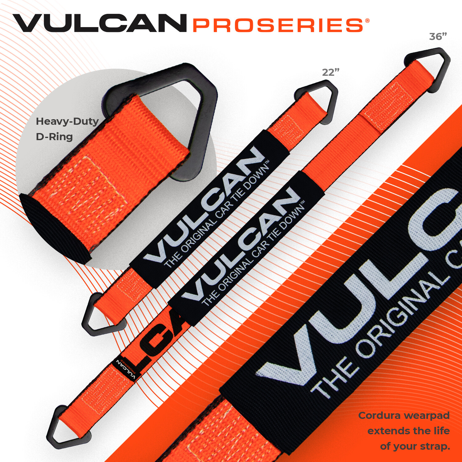 VULCAN PROSeries Orange Axle Strap Tie Down Kit – Wire Hook Ratchet Straps
